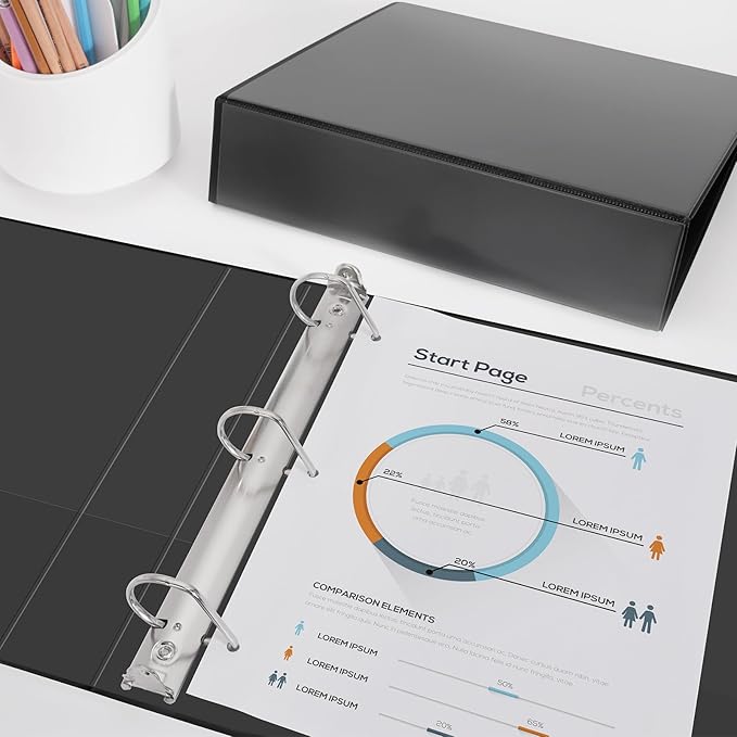 Comix Sturdy 1.5 Inch D-Ring Binders, 1.5'' 3 Ring Binder with Clear View Cover, 1-1/2 Inch Rings Holds 350 Sheets of 8.5" x 11" Paper, 6 Packs (Black)