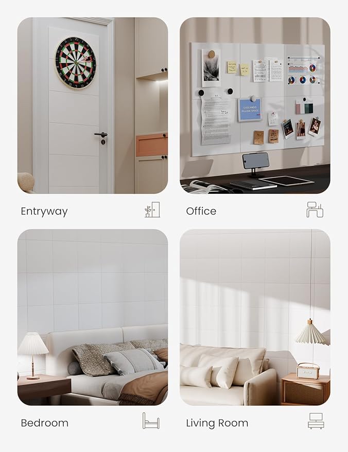 Bumusty Large Cork Board 36"x24" Alternative - 6 Pack Felt Wall Tiles with 40 Safe Removable Adhesive Tabs, 30 Pushpins, Cork Boards for Walls Pin Board Bulletin Board Office Decor (Milky White)