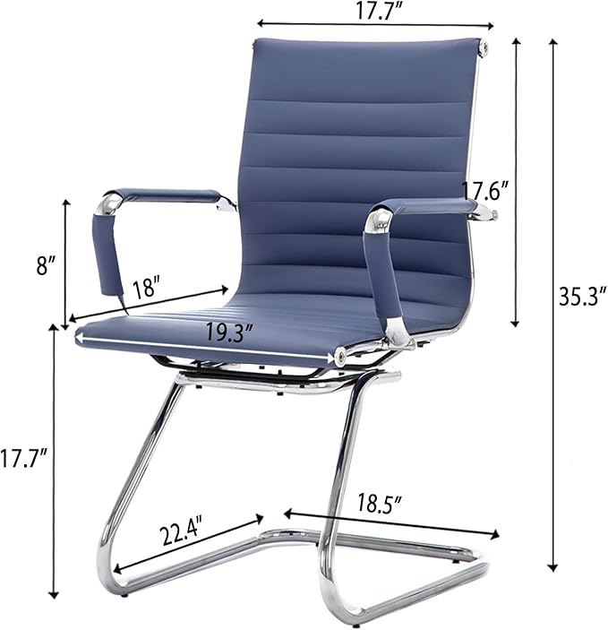 Reception Chairs Leather Conference Guest Chair Heavy Duty Back Support Office Chair, Set of 2 (Navy)