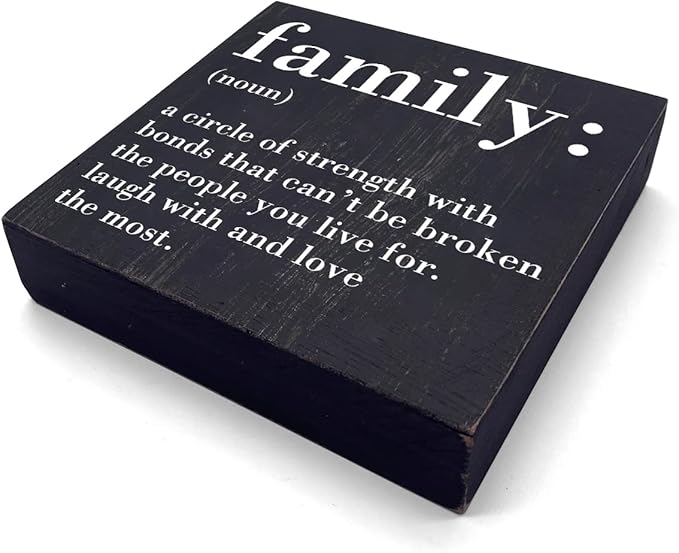 Family Noun Family Quotes Desk Decor Wooden Box Sign Inspirational Rustic Black Wood Block Plaque Box Sign for Home Farmhouse House Kitchen Bathroom Living Room Shelf Table Decoration