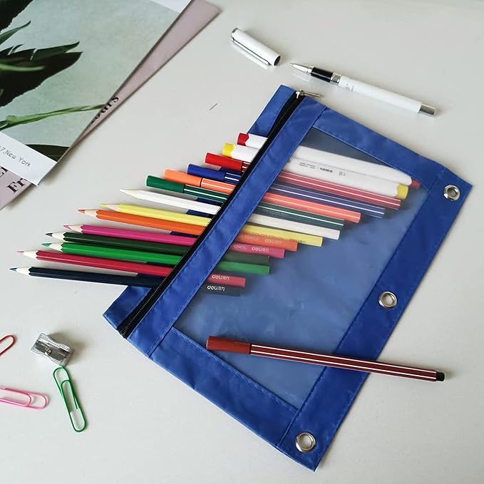 YoeeJob Pencil Pouch for 3 Ring Binder, Zipper Pencil Pouches Bulk, Pencil Case Pouch with Clear Window for Class, School, Office, 8 Colors-24 Packs