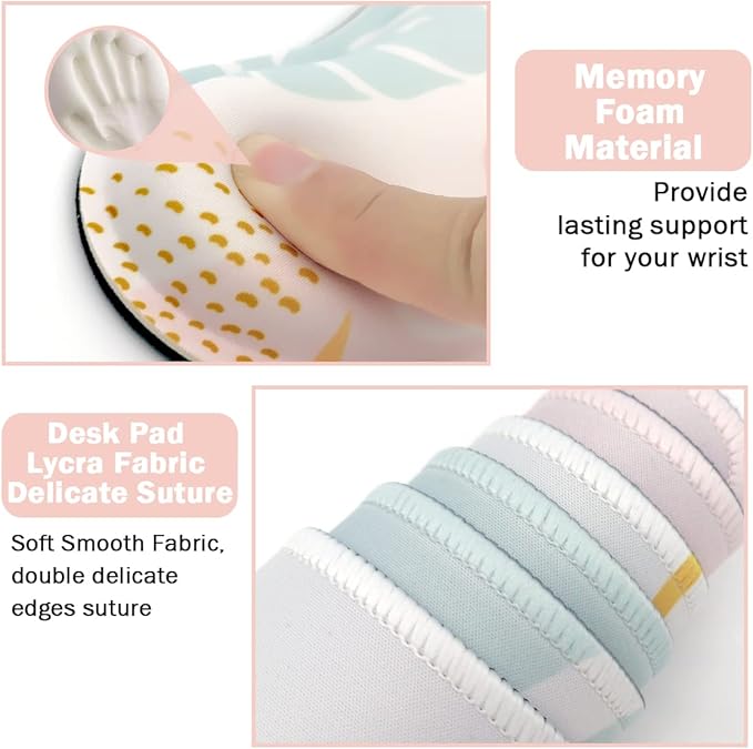 Keyboard Mouse Pad Set, Extended Mouse Pad+Keyboard Wrist Rest Support, Memory Foam Ergonomic Easy Typing, 3Pcs (35.4×15.7 in) Desk Pad Set for Home Office Study Game-Plant