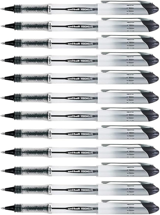 Vision Elite Rollerball Pens, Bold Point (0.8mm), Black Ink, 12 count, Bundle with Plastic Reusable Pouch