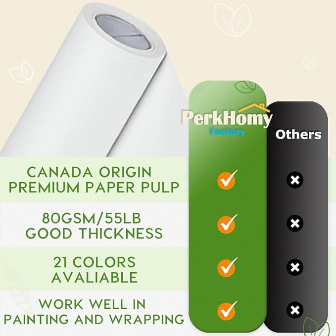 PerkHomy 24" x 2,400" (200') White Kraft Paper Roll for Craft Bulletin Board Paper Art Table Covering Crafting Gift Wrapping Bouquet Packing Parcel 80GSM 55LB (White, 24" x 200')