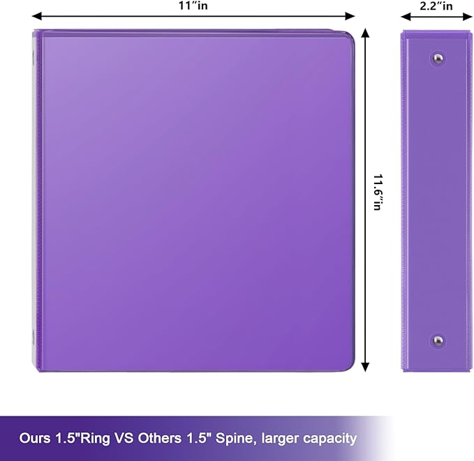 COMIX 3 Ring Binder 1.5 inch with Clear View Cover, 1.5" View Binder Holds 300 Sheets of US Letter Size Paper, 6 Pack (Purple)