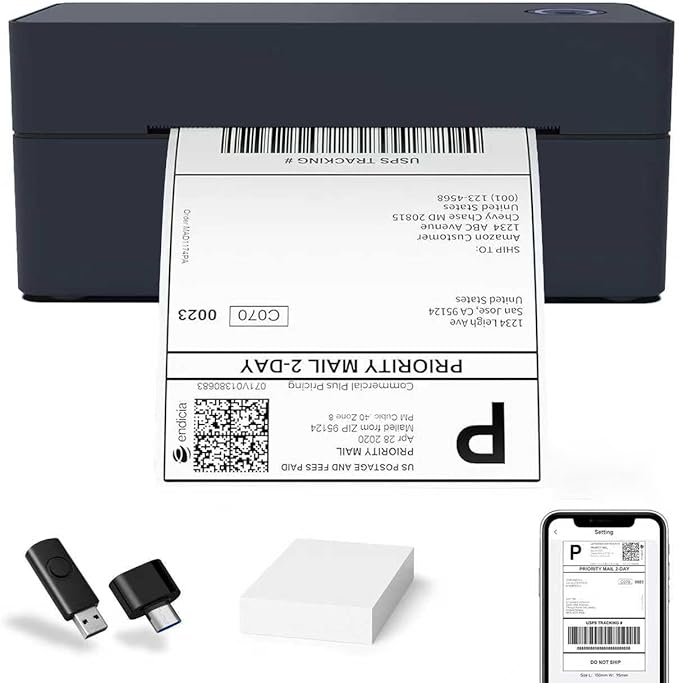 Thermal Label Printer 4x6 Shipping Label Maker for Small Businesses,Support Android,Mac,iPhone and Windows,Widely Used for Amazon,Ebay,Shopify,Etsy,USPS (Small Printer, Black)
