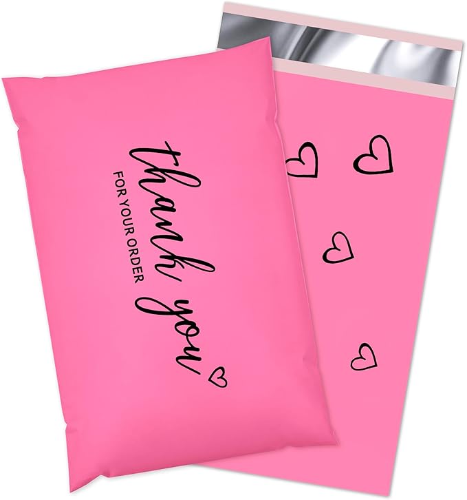 JinRuiKJ Thank You Poly Mailer 6x9 Inch 100 PCS, Shipping Bags for Clothing, Packaging Bags for Small Business, Strong Adhensive, Waterproof and Tear-Resistant Mailing Envelopes, Pink