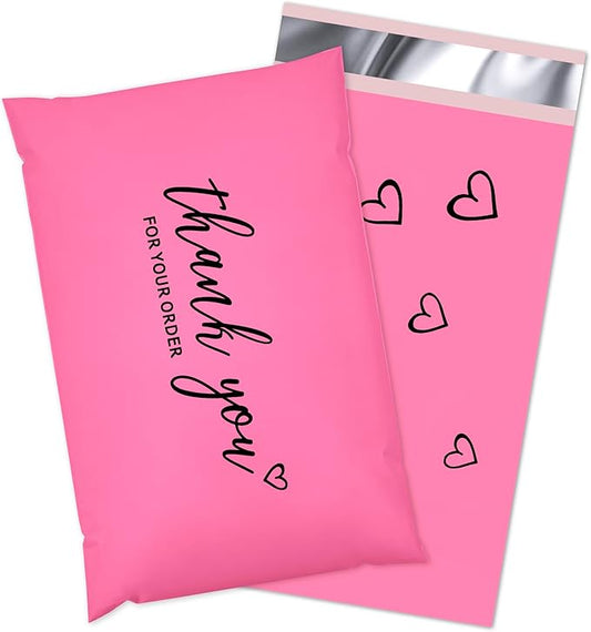JinRuiKJ Thank You Poly Mailer 6x9 Inch 100 PCS, Shipping Bags for Clothing, Packaging Bags for Small Business, Strong Adhensive, Waterproof and Tear-Resistant Mailing Envelopes, Pink