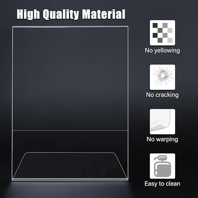 3 pack 8.5x11 Acrylic Sign Holder for Picture Frames, L Shape Clear Plastic, Plastic Sign Holder,Menu Holder, Unbreakable Table Sign Holder for Restaurant, Office, School, Store and Home Use