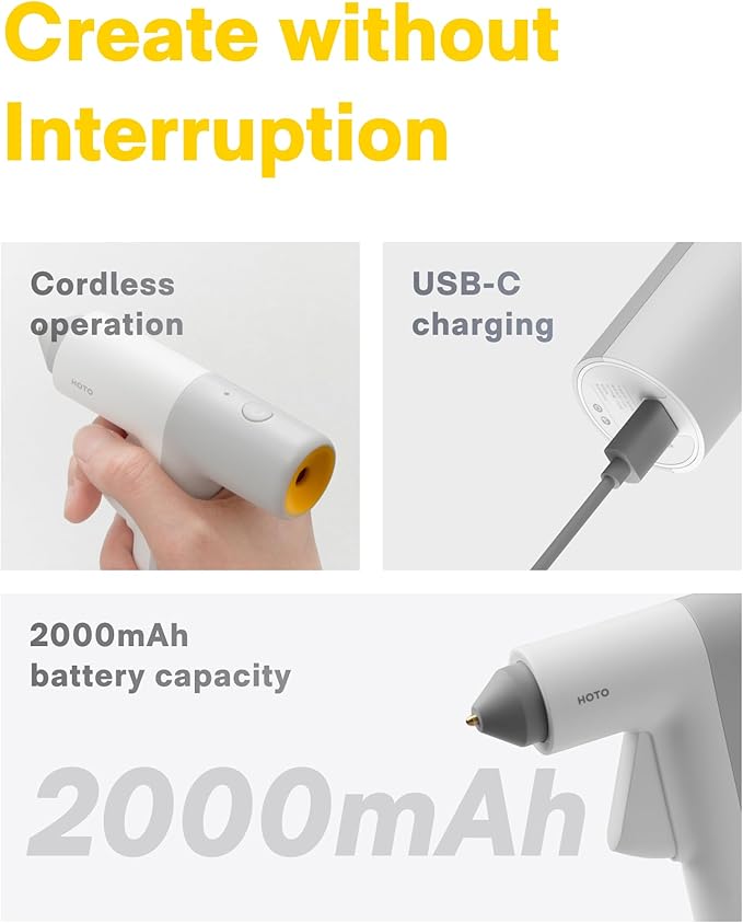 HOTO Cordless Hot Glue Gun, Minimalist Style, 30s Heating Fast, Smart Power-off, Compact Size, Intelligent Temperature Control, USB-C Rechargeable,10 Glue Sticks for Crafts, DIY Arts, Home Repairs