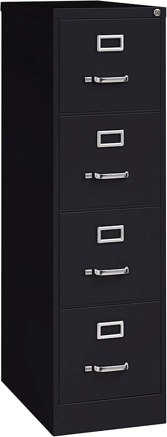 Commercial 4 Drawer Letter Width Vertical File Cabinet, 25" Deep - Black