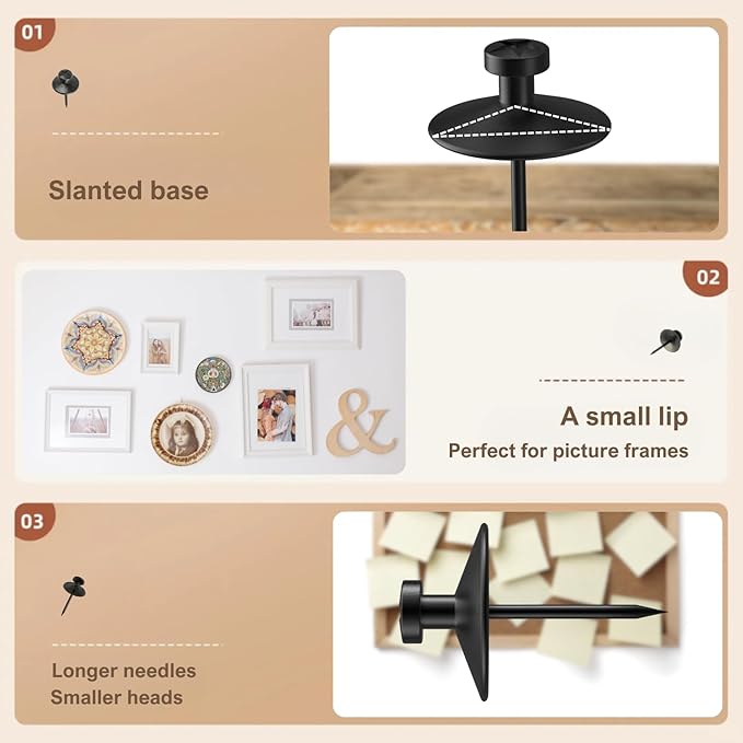 50pcs Black Thumb Tacks - Heavy Duty Double Headed Metal Wall Tacks