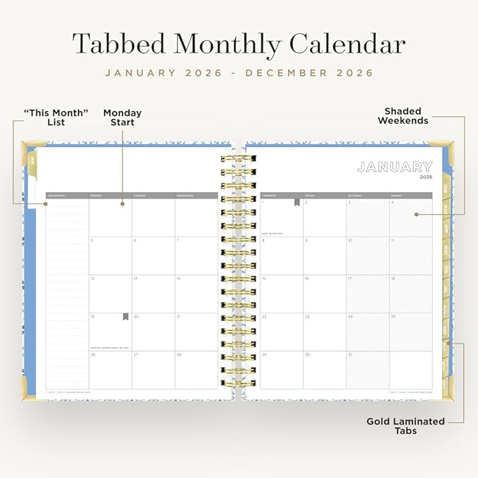 Day Designer 2026 Weekly Planner – Premium Planner for Stylish Organization. Combines Weekly & Monthly Calendars, Daily Schedule, Notes Pages, Goal Setting, Stickers, Pocket & More. Elegant Laminated Cover with Gold Accents (Casa Bella Design - 2026)