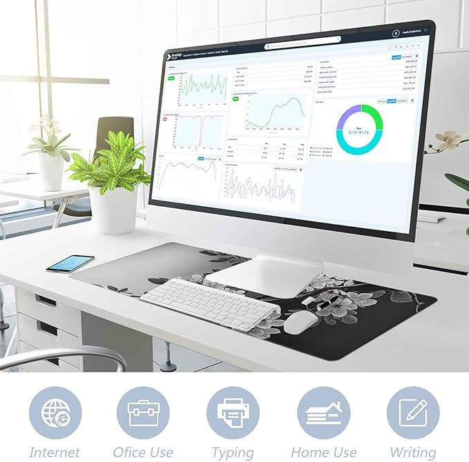 Black and White Sakura Branch Mouse Protector Mat - XL Non-Slip Mouse Pad for Gaming and Work