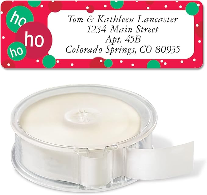 Christmas Designs Rolled Personalized Return Address Mailing Labels with Dispenser, Set of 250, 5 Designs, Small ¾ x 2½ Inch Size, Custom Self-Adhesive Sticker Roll, by Colorful Images