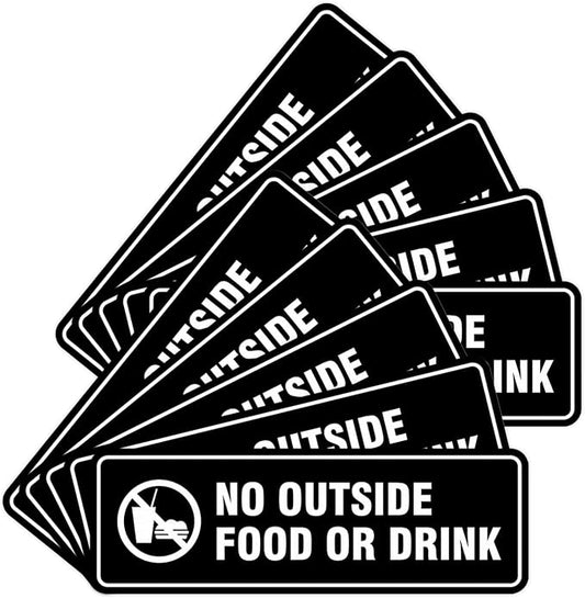 Standard No Outside Food or Drink Door/Wall Sign - Black - Medium 10 Pack