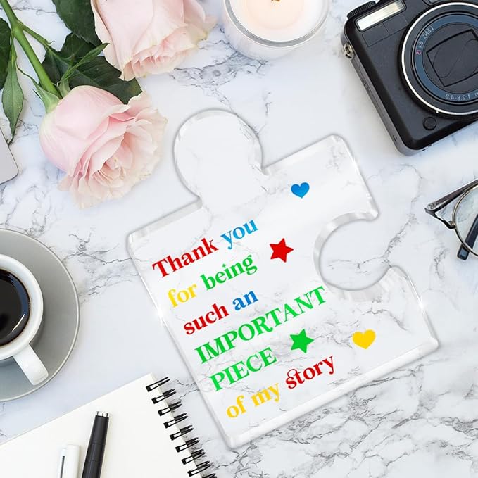 Teacher Appreciation Gifts for Women Men, Thank You Graduation Christmas Gift for Teachers Friends Classmate Novelty Daycare Teacher Gift Acrylic Puzzle Piece Desk Decorative Sign for Home Decor