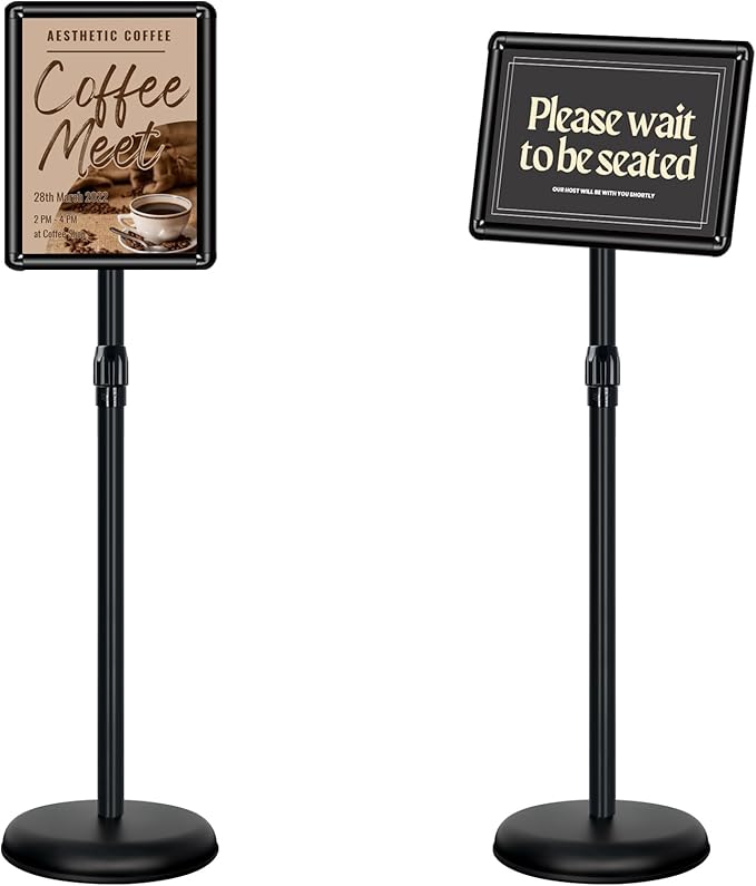 8.5x11 Poster Stand Holder Adjustable Floor Standing Sign Holder Vertical and Horizontal View Sign Display, Aluminum Snap Frame with Safety Corner (Black-8.5x11)