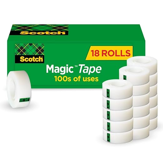 Scotch Magic Tape, Invisible, Repair Christmas Cards and Use as Holiday Gift Wrap Supplies for Christmas, 18 Tape Rolls