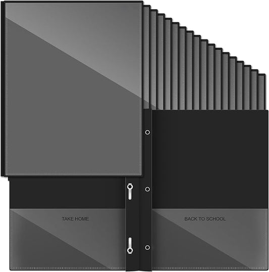 Henoyso 72 Pcs Plastic Folders with Clear Front Pocket and 3 Prong Take Home Plastic 2 Pocket Folder Back to School for Students Parent Teacher Communication for School Office (Black)