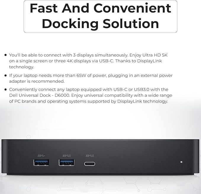 Dell D6000S Universal Dock Bundle with 130W Power Adapter – USB-C, Dual DisplayPort with 4K HDMI Cable + 4K DisplayPort Cable + USB-C Cable + Microfiber Cloth - Supports 4K Display (Renewed)