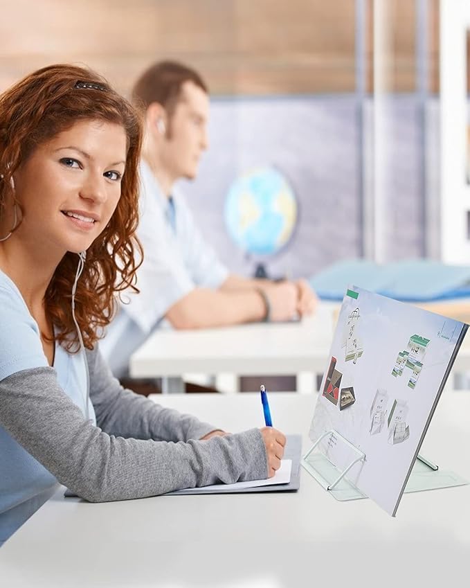 MSDADA Desk Book Stand Metal Reading Rest Book Holder Angle Adjustable Stand Document Holder Portable Sturdy Lightweight Bookstands-Textbooks Tablet Music Books Cook Recipe (Macaron Green)