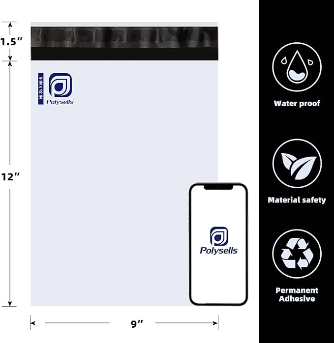 POLYSELLS 1000 pcs 9x12 Inch White Poly Mailers Shipping Envelopes, Strong Adhesive Sealing, Waterproof, and Tear-resistant Postal Mailing Bags for Clothing, Books, and Accessories