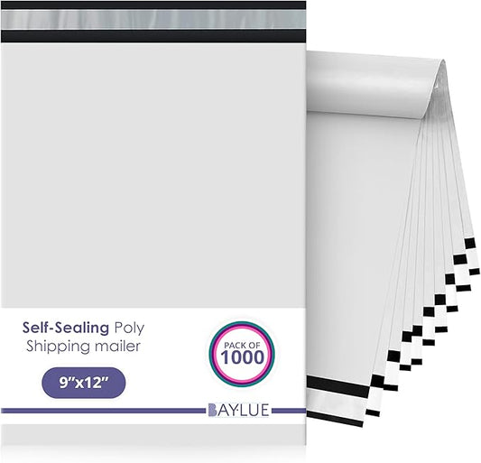 White Poly Mailers 9x12 Inch | Strong Adhesive Self-Seal mailer Bags | Tamper, Tear, Water Resistant Shipping Envelopes | Thick Strong Material Polymailer Bags Clothing Bag | 1000 Pack Bulk