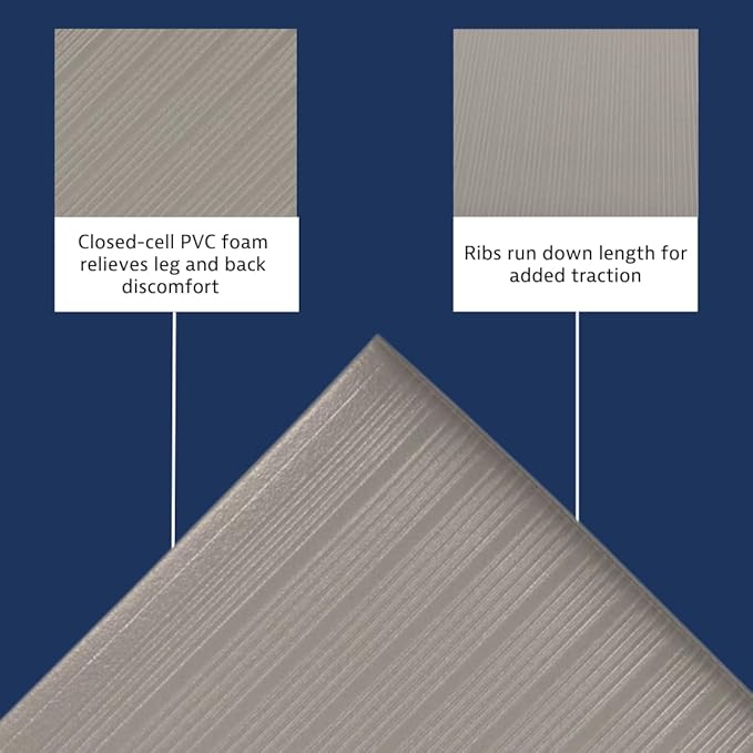 Notrax 410 Airug® 3' x 5' x 3/8" Anti Fatigue Mat, Enhanced Slip Resistance with Beveled Edges and Ribbed Surface, Ideal for Industrial and Commercial Workplaces, Gray, 410S0335GY