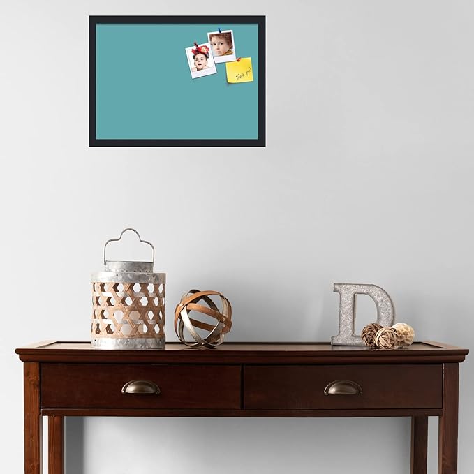 PinPix 21x15 Inch Cork Bulletin Board. This Decorative Framed Pin Board Comes with Aqua Pastel Design and a Satin Black Frame. Ideal for Home Office Decor or Message Board (PinPix-1806)