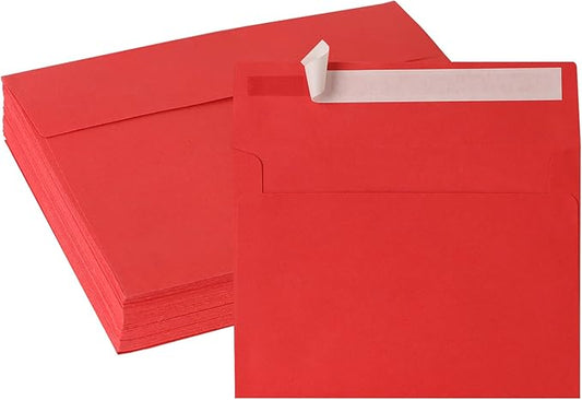 Red Envelopes 5x7 Inch, 50 Pack, Self Seal A7 Envelopes for Valentine, Invitations, Wedding, Birthday, Personalize Gift, Postcard, suitable for 5x7 Greeting Cards, 120gsm Thick Paper