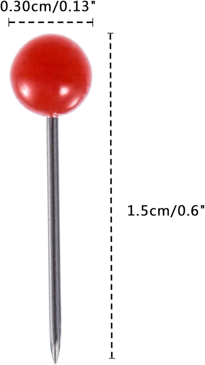 Outus 500 Pieces Map Push Pins Map Tacks Plastic Round Head Tacks with Steel Points (10 Colors, 1/5 Inch)