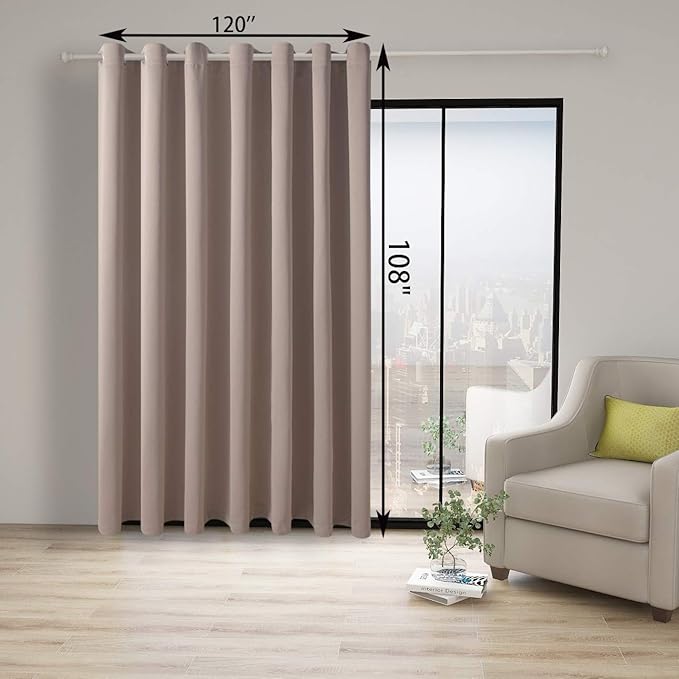 BONZER Room Divider Curtain Total Privacy Wall Noise Reducing Extra Wide Blackout Curtains for Patio Sliding Glass Door, 108L x 120W Inch (9L x 10W ft), 1 Panel, Khaki