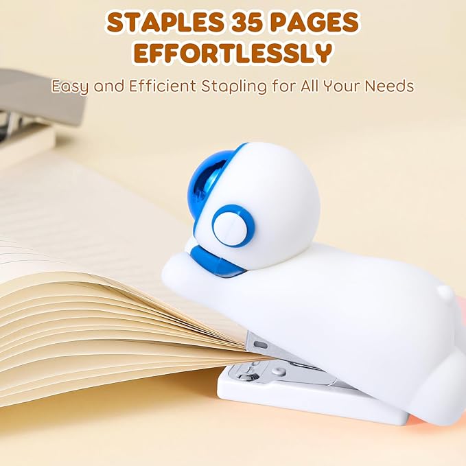 Honagu Cute Stapler, Cartoon Stereoscopic Silicone Stapler, Labor-Saving Office Supplies, Desktop Stationery Gift for Students Kids (White)