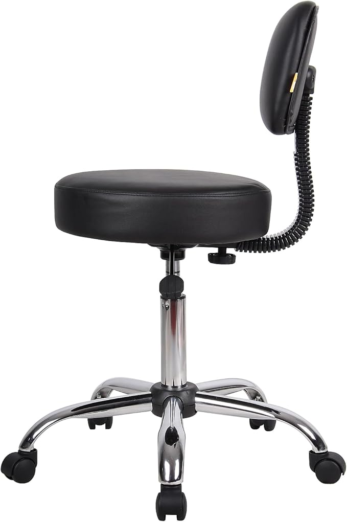 Boss Office Products B245-BK Be Well Medical Spa Stool with Back, Black