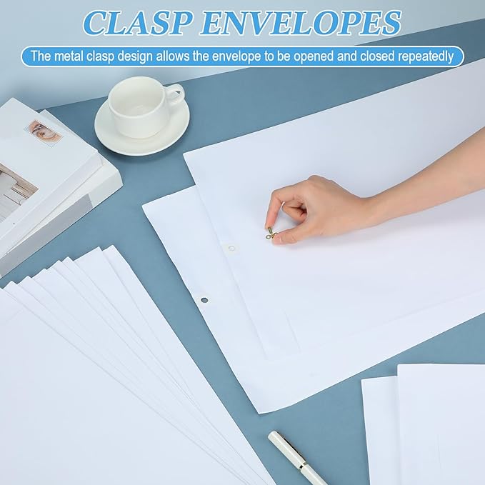 40 Pcs Extra Large Mailing Clasp Envelopes 14 x 18 Inch Jumbo Kraft Catalog Manila Envelope with Clasp Closure for Oversized Big Document Office Home Business School Storing Mailing(White)