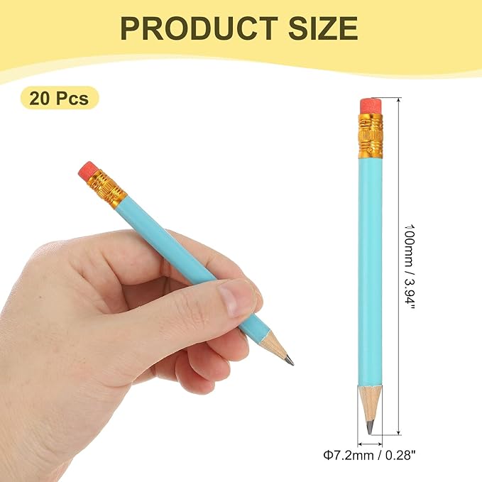 MECCANIXITY Golf Pencils with Erasers, 4" HB Mini Half Pencils Pre Sharpened Small Pens for Wedding Bridal Shower Game Office Writing Drawing(Blue, Pack of 20)