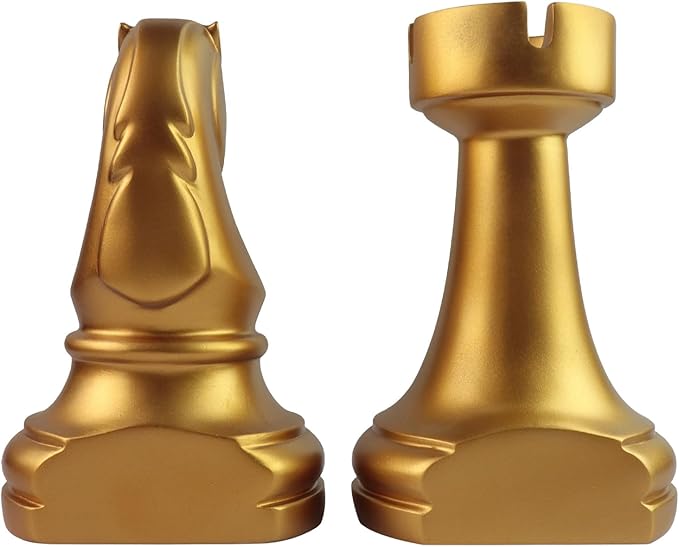 Chess Bookends, Office Decorative Bookends for Shelves, Heavy Bookends Book Stoppers Book Holders for Desk Decoration, 7x7x4 inches, Black,1Pair/2Piece