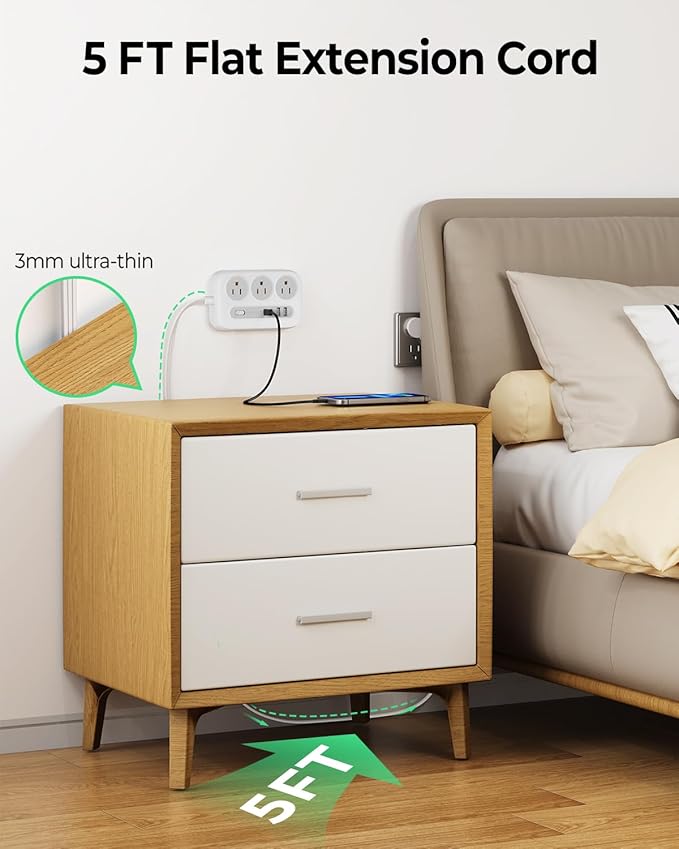 ORICO Surge Protector Power Strip, Multiple Outlets Extension Cord with 6 AC Outlets 2 USB-A and 2 USB-C Ports, 5 ft Flat Plug Power Strip, Mountable Outlet Extender for Dorm/Office/Home- OG