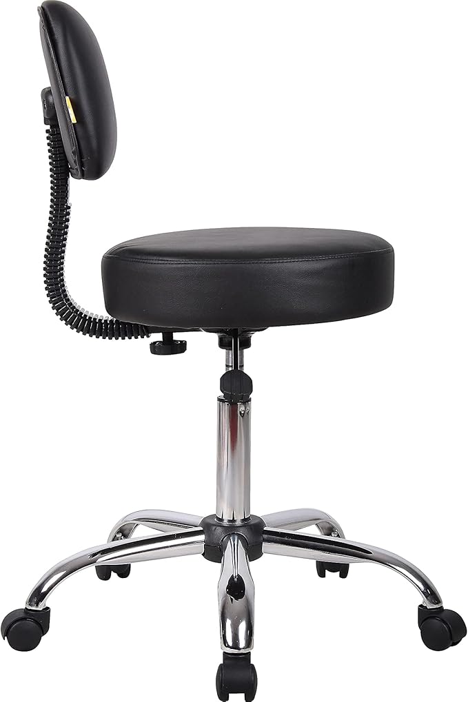 Boss Office Products B245-BK Be Well Medical Spa Stool with Back, Black