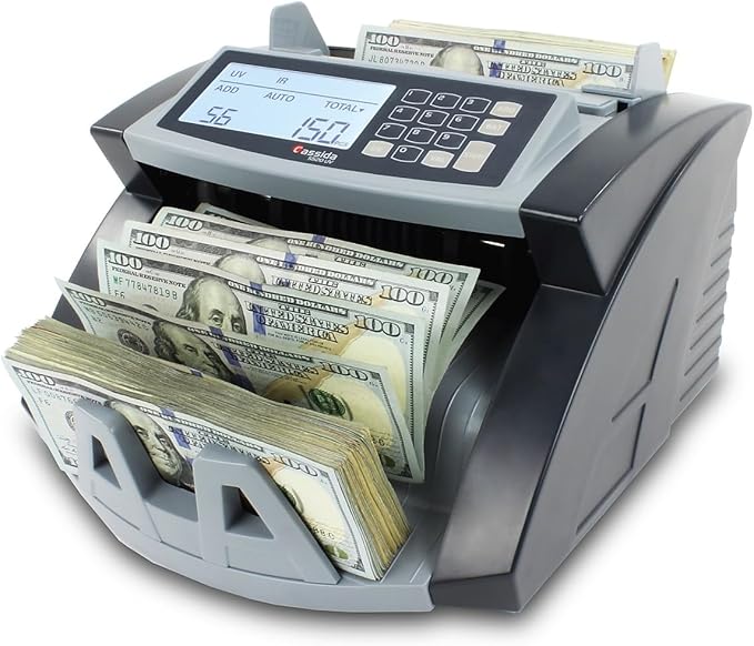 Cassida 5520 UV - USA Money Counter with ValuCount, UV/IR Counterfeit Detection, Add and Batch Modes - Large LCD Display & Fast Counting Speed 1,300 Notes/Minute
