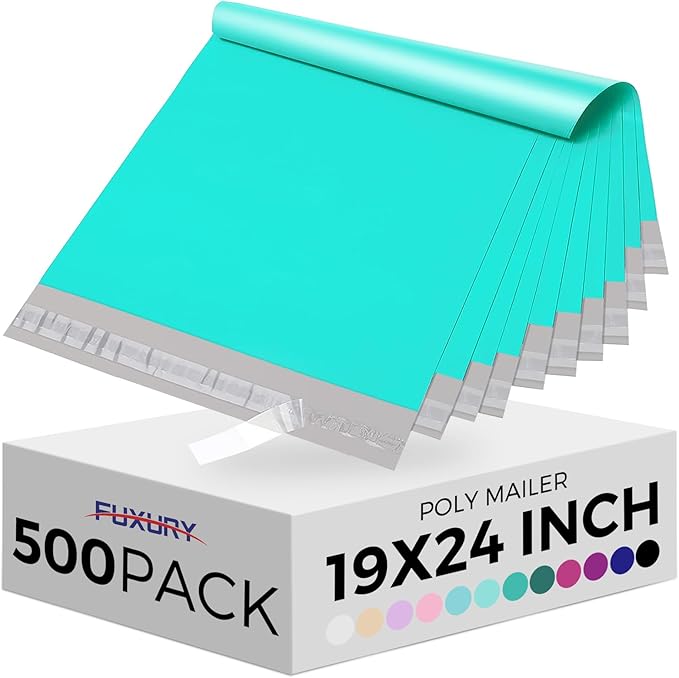 Fuxury 500 Pcs Large Poly Mailers 19x24 Inch, Bulk Shipping Bags for Clothing, Strong Adhesive Shipping Envelopes for Small Business Suppliers,Waterproof Mailers Poly Bags Mailing Envelopes Teal