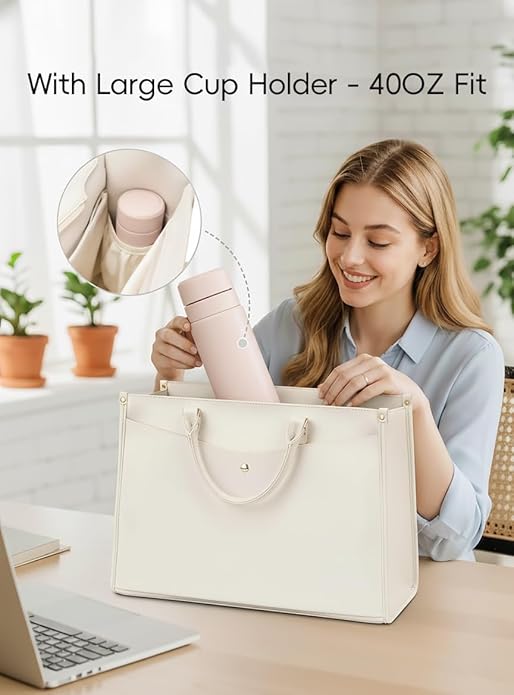 Laptop Tote Bag Women, Work Tote with Multi Pockets, Nurse Bag with Large Cup Holder, For Work, Travel, Daily Use