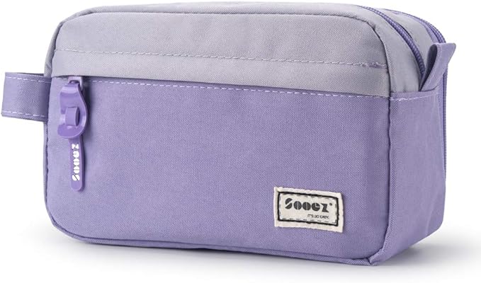 Sooez High Capacity Pencil Case, Big Pencil Bag Pouch Box Organizer Pen Case, Portable Journaling Supplies with Easy Grip Handle & Loop, Asthetic Supply for Girls Adults, Purple