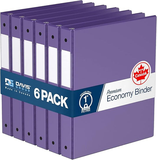 Premium Economy 6-Pack 3-Ring Binders for School or Office, Round-Ring Binders, 1 Inch, Purple