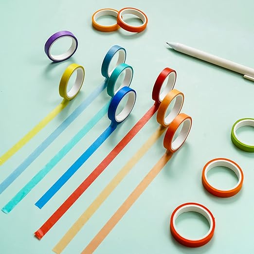 60 Rolls Washi Tape Sets 8mm Wide 10ft Long Basic Solid Color Rainbow Colored Decorative Thin Masking Tapes for Arts, Children Gifts, Bullet Journals, Wrapping Planner, Calendar, Scrapbooking DIY