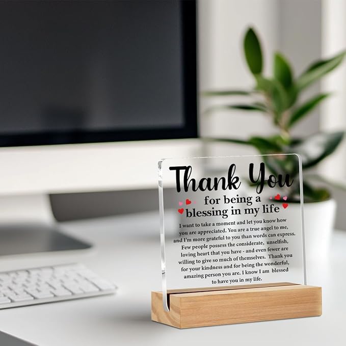 Thank You Gifts for Women, Acrylic Sign, Appreciation Gifts for Coach Trainer Mentor Teacher Coworkers Boss, Acrylic Plaque Desk Decor, Shelf Cubicle Table Decor for Office Home Living Room Decoration