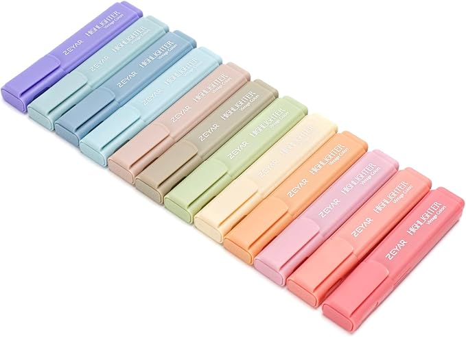 ZEYAR Highlighter Pen, Vintage Colors Chisel Tip Markers, Water Based, Quick Dry, No Bleed, for Bible Study Notes School Office (12 Vintage Colors)