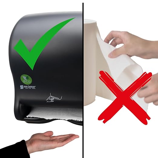 San Jamar Ecologic Smart Essence Recycled Plastic Electronic Paper Towel Dispenser, Universal Roll Capacity, Wall Mounted Dispenser with Zero Waste for Home and Business Universal, Black
