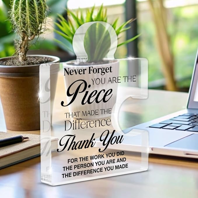 Thank You Appreciation Gifts for Coworkers, Retirement Goodbye Gift for Coworkers Colleagues Employees, Never Forget You Are the Piece That Made the Difference Acrylic Puzzle Piece Plaque Office Decor